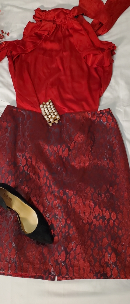 Silky Red Pencil Skirt